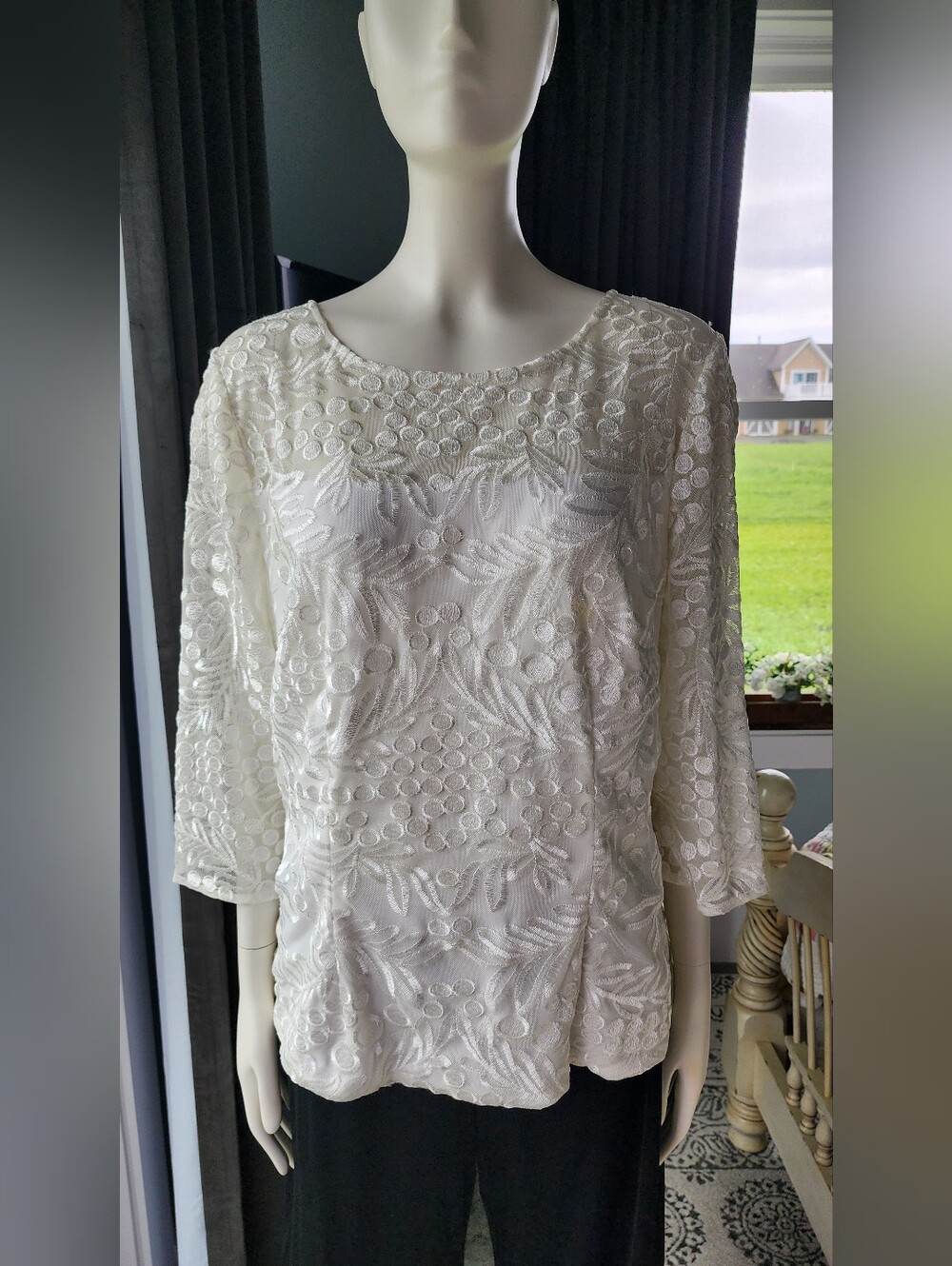 Alex Evenings 3/4-Sleeve Embroidered Top Sz XL